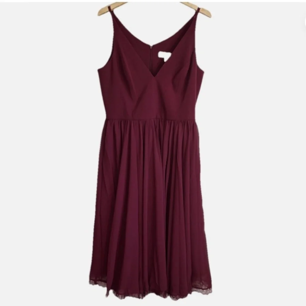 Dress The Population ALICIA Fit & Flare Burgundy Midi Dress Size: L - Picture 2 of 8